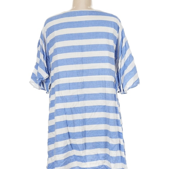 Striped Blue and White Mini Dress with Pink Accents - Picture 2 of 2